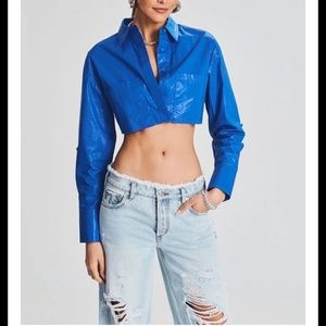 SER.O.YA Chi Coated Crop Top Royal Blue Coated Size L - NWT